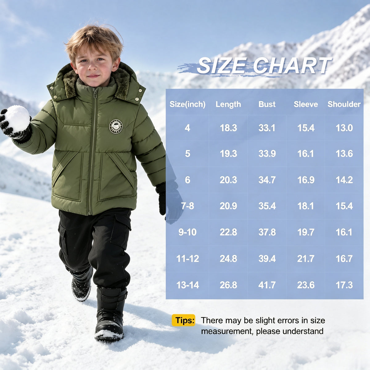 Winter Coat Boys' Thick Puffer Jackets with Removable Hood Warm Quilted Coats