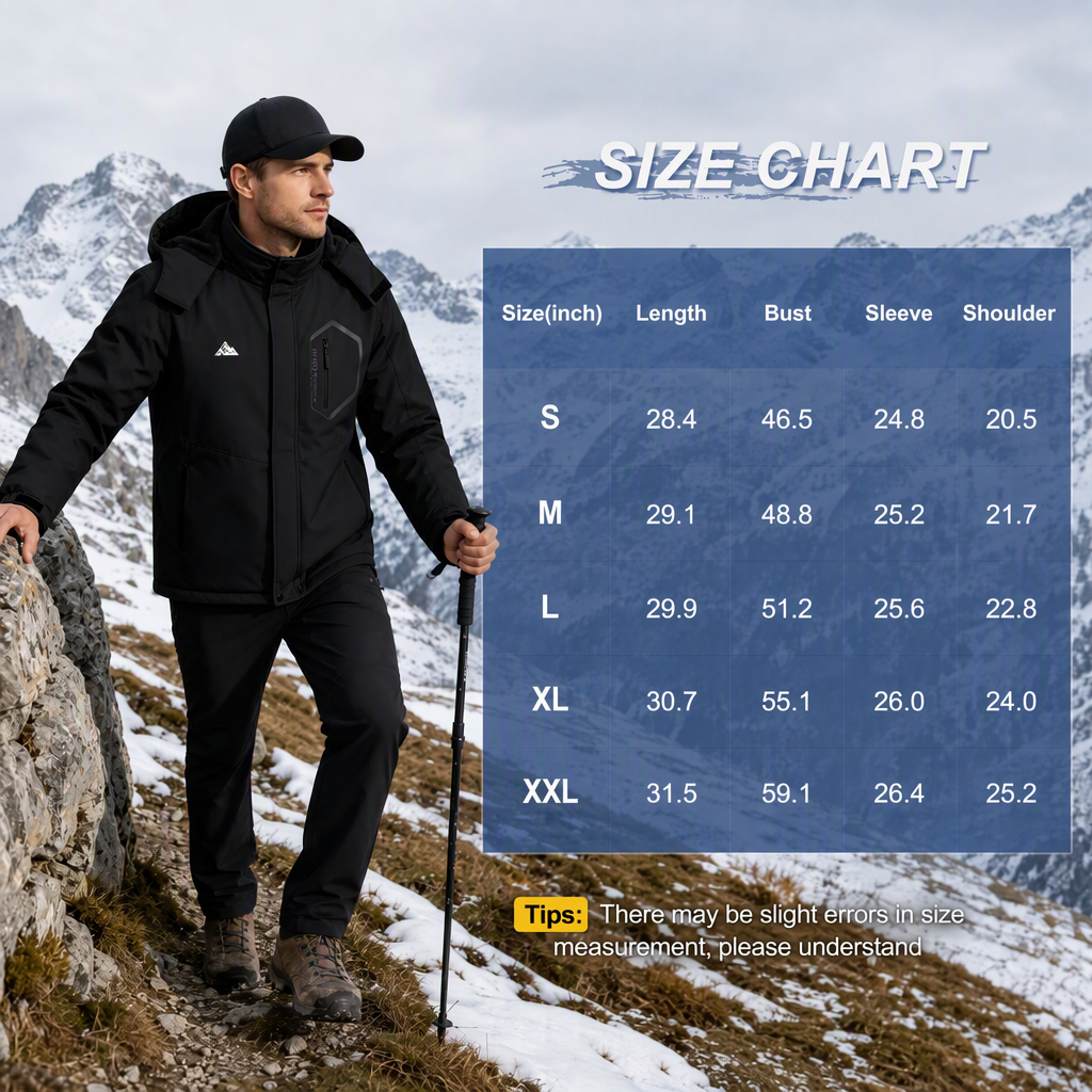 Men's Ski Jacket with Hooded Snowboarding Waterproof Fleece Lining Jacket Winter Coat Multi Pockets