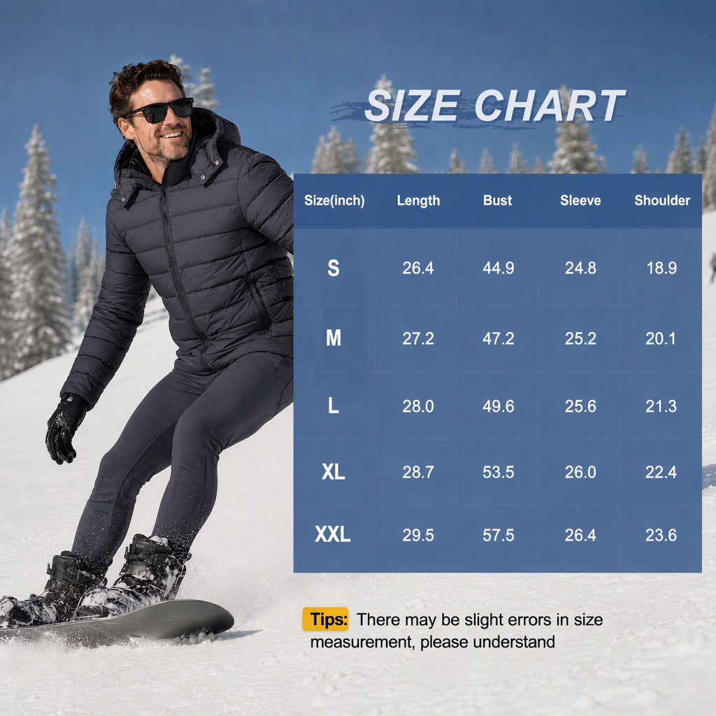 Men's Lightweight Puffer Jackets Detachable Hood Water-Resistant Casual Winter Coat Hooded Insulated for Travel Ski