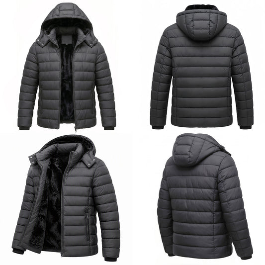 Men's Lightweight Puffer Jackets Detachable Hood Water-Resistant Casual Winter Coat Hooded Insulated for Travel Ski