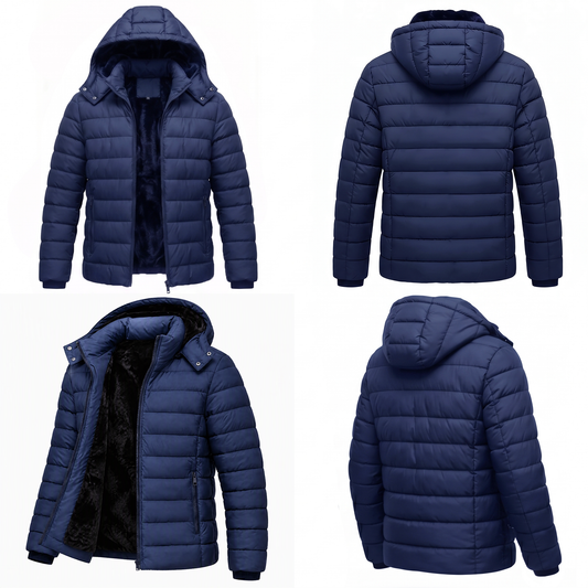 Men's Lightweight Puffer Jackets Detachable Hood Water-Resistant Casual Winter Coat Hooded Insulated for Travel Ski