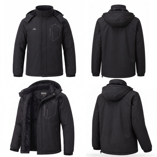Men's Ski Jacket with Hooded Snowboarding Waterproof Fleece Lining Jacket Winter Coat Multi Pockets