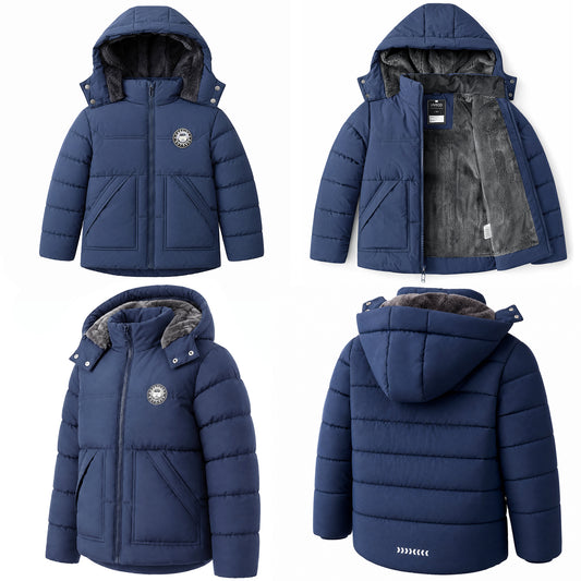 Boy's Winter Coat with Hood Warm Quilted Waterproof Kids Winter Jacket Packable Puffer Jacket
