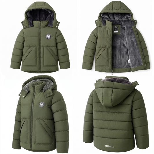 Winter Coat Boys' Thick Puffer Jackets with Removable Hood Warm Quilted Coats