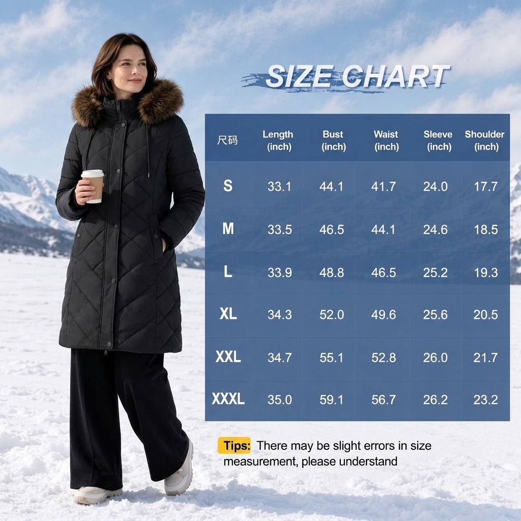 Warm Winter Puffer Coat Women Thicken Fleece Lined Down Jacket Faux Fur Detachable Hood Snow Parka Waterproof