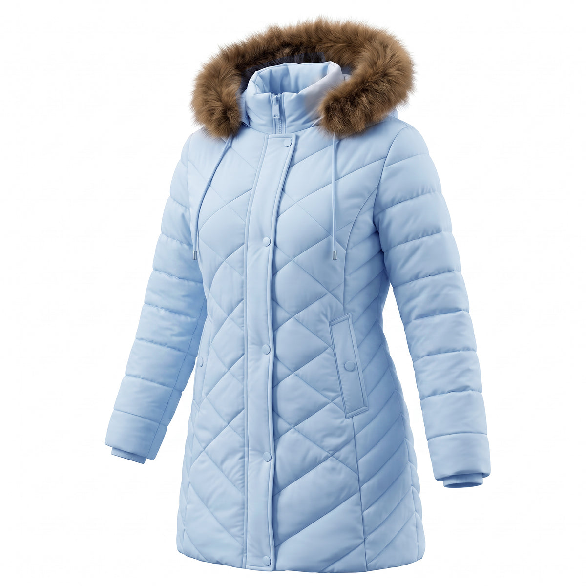 Warm Winter Puffer Coat Women Thicken Fleece Lined Down Jacket Faux Fur Detachable Hood Snow Parka Waterproof
