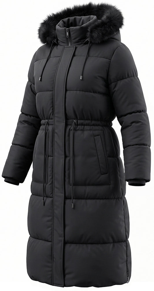 HVEOO Womens Maxi Puffer Jacket Long Parka Wind & Water Resistant Insulated Winter Jackets for Women