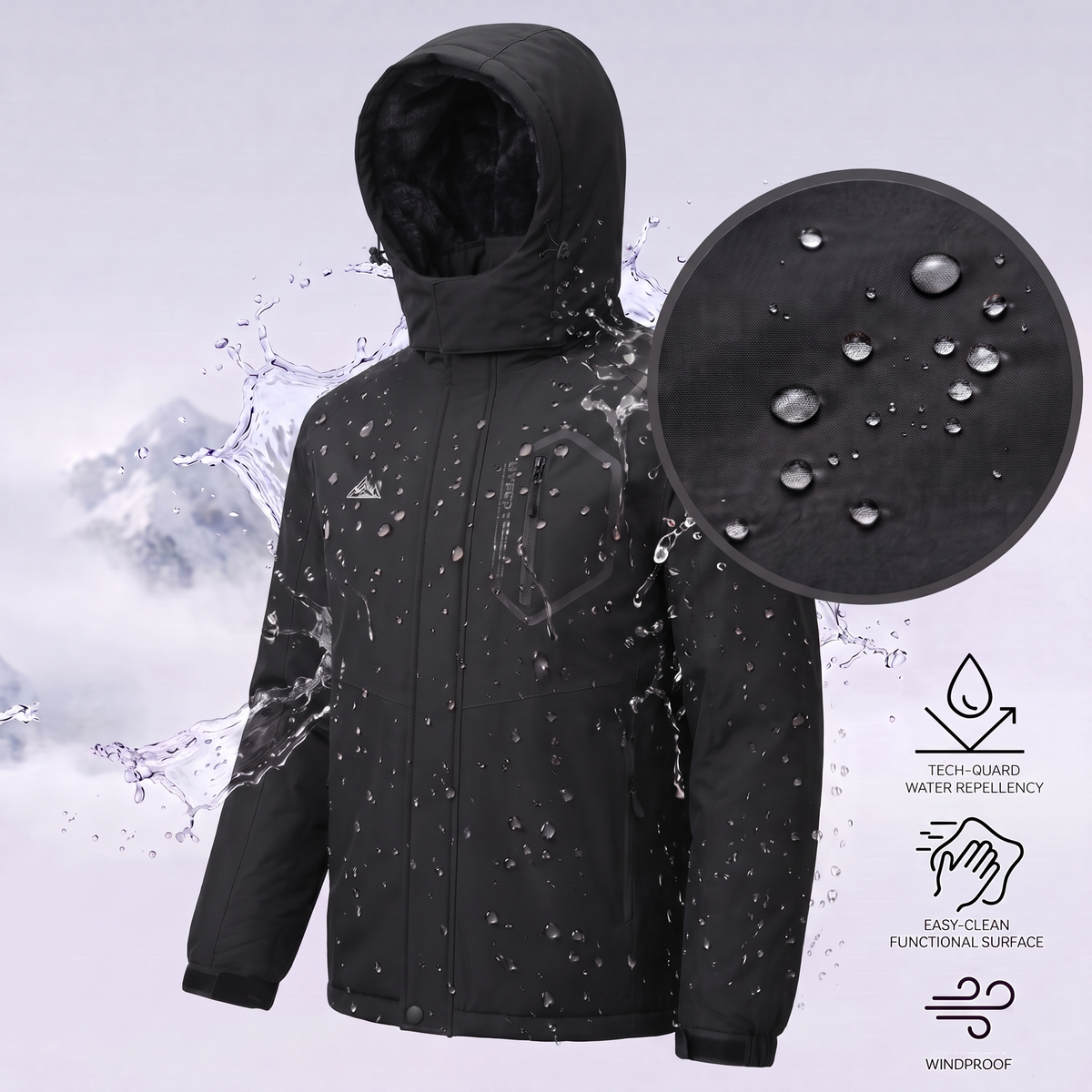 Men's Ski Jacket with Hooded Snowboarding Waterproof Fleece Lining Jacket Winter Coat Multi Pockets