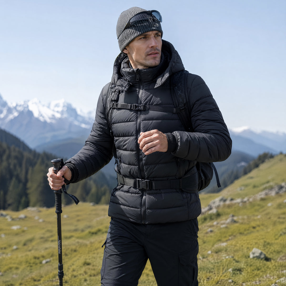 Men's Lightweight Puffer Jackets Detachable Hood Water-Resistant Casual Winter Coat Hooded Insulated for Travel Ski