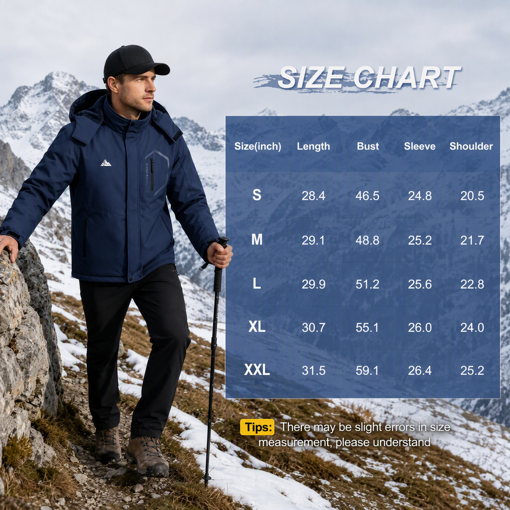 Men's Ski Jacket with Hooded Snowboarding Waterproof Fleece Lining Jacket Winter Coat Multi Pockets