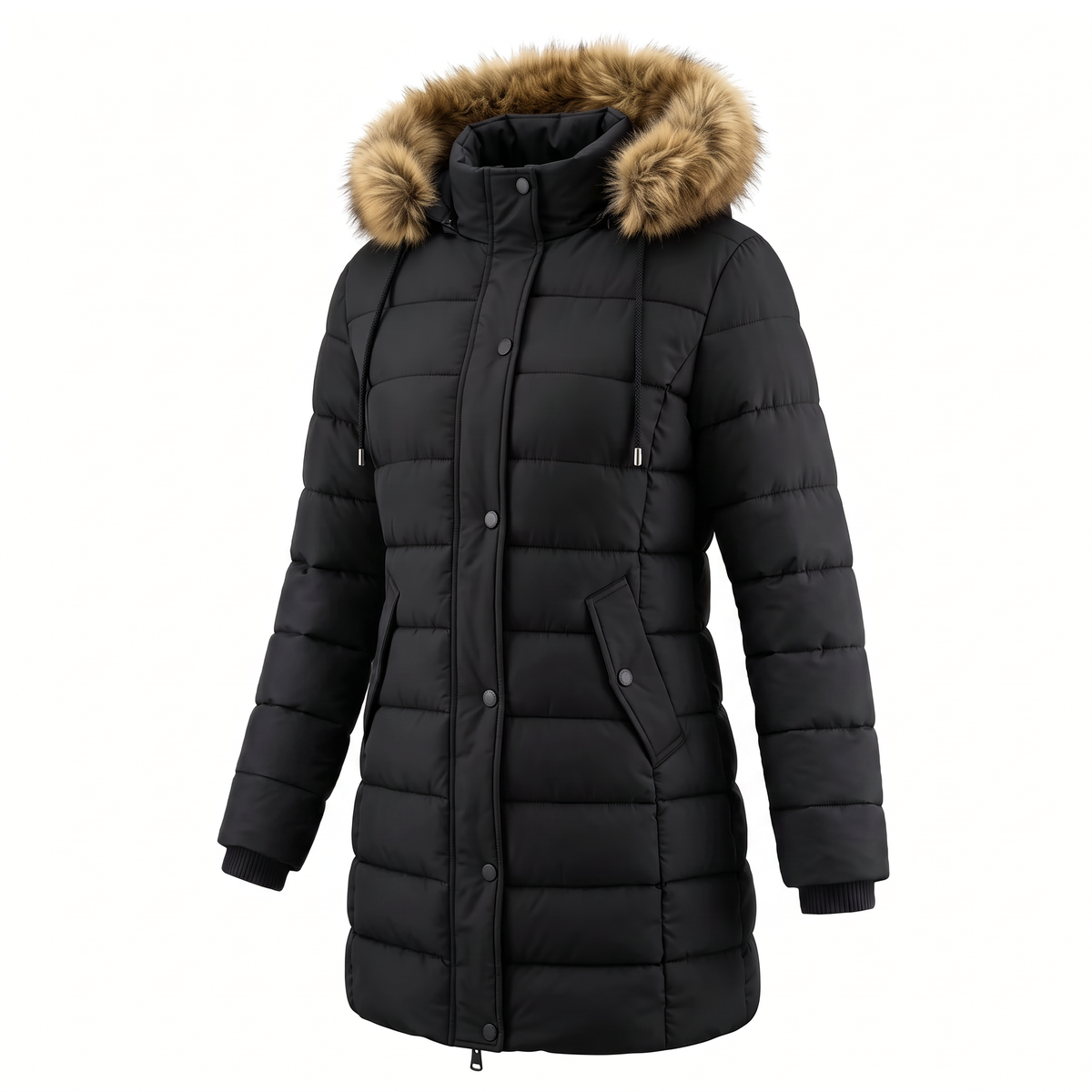 Women's Warm Winter Puffer Coat Thicken Fleece Lined Down Jacket Faux Fur Detachable Hood Snow Parka Waterproof