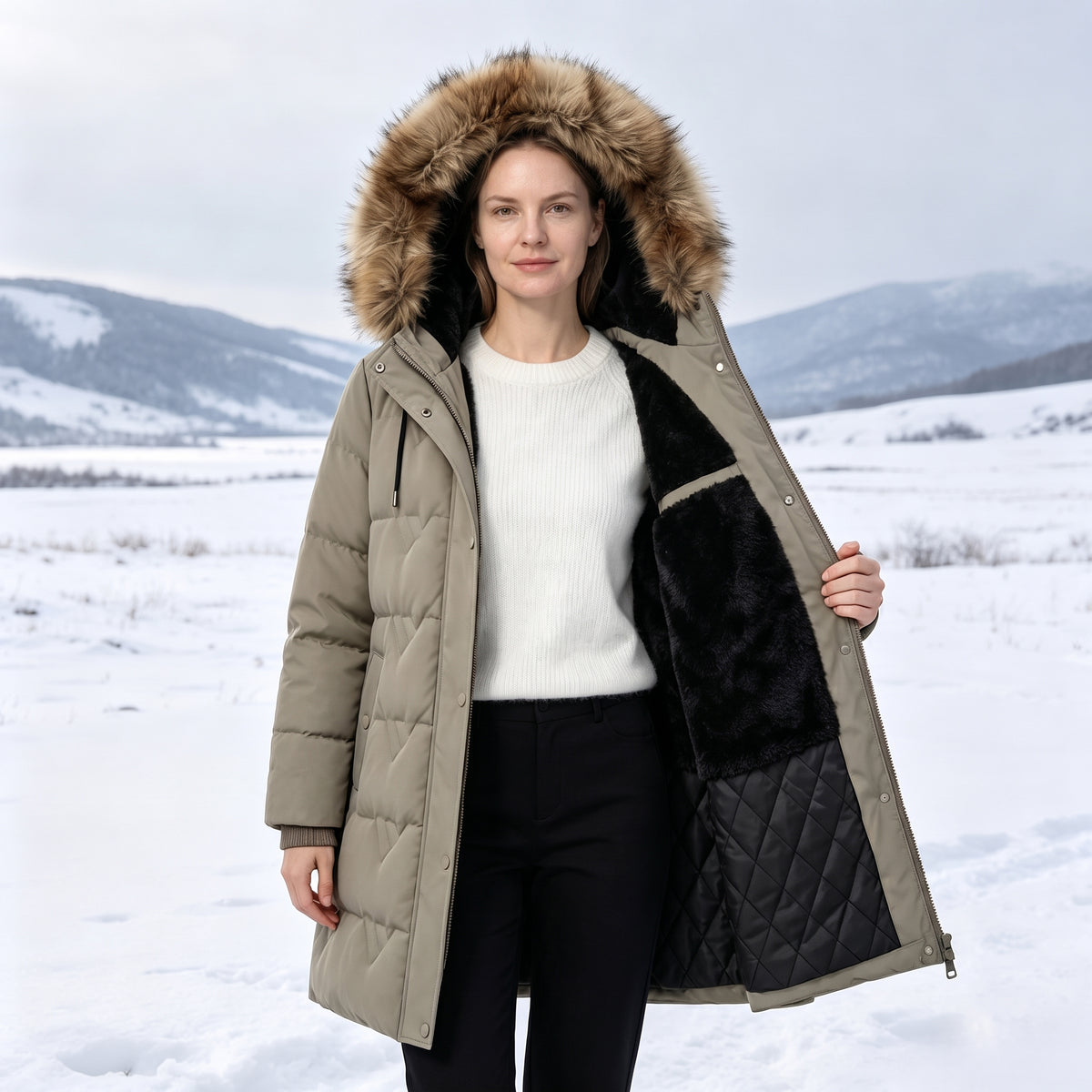 Winter Coats For Women Puffer Down Parka Thicken Jacket Snow Quilted Jacket Warm Detachable Fur Faux Hood