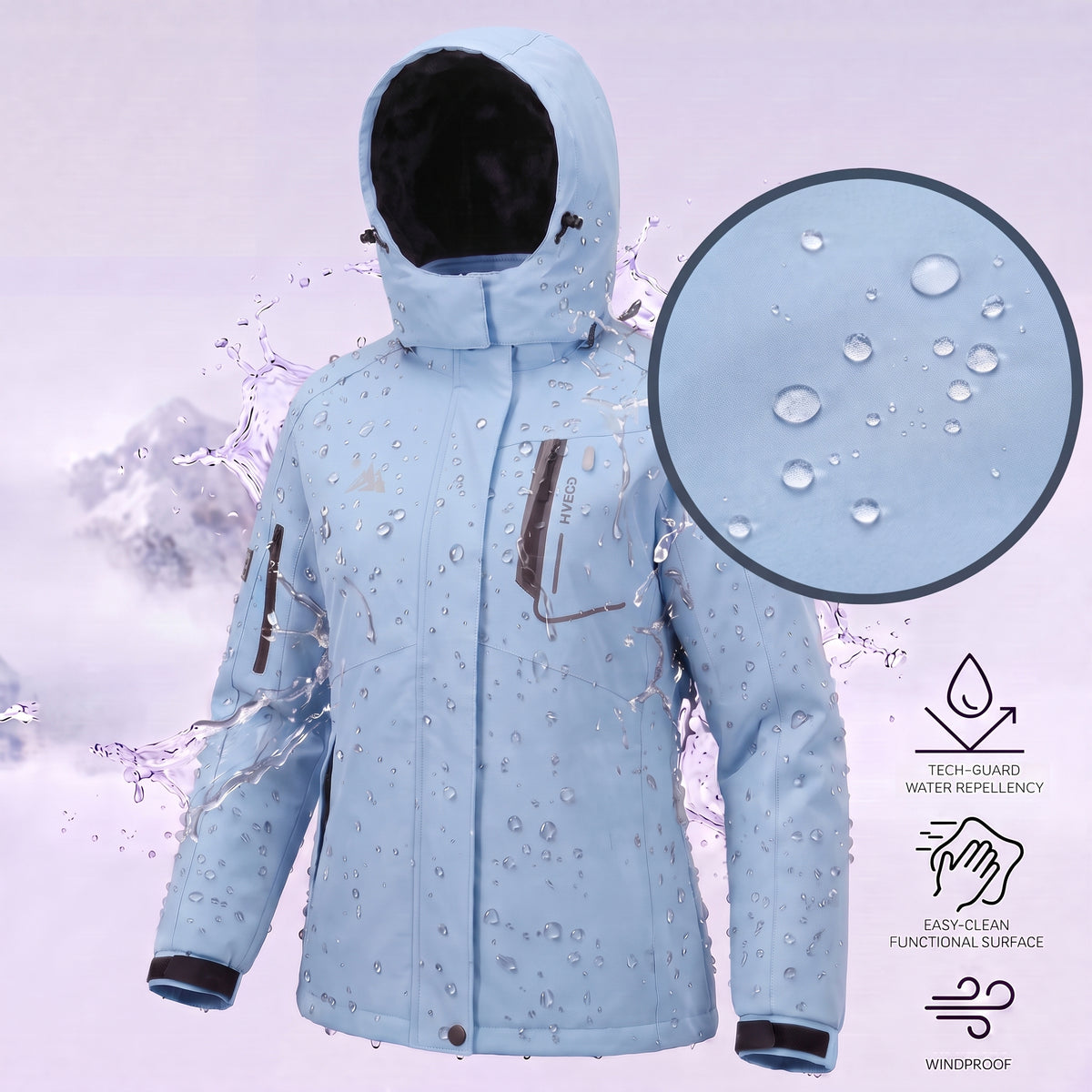 Women's Skiing Jackets Mountain Snowboarding Jacket Winter Waterproof Snow Coat with Fleece Hood