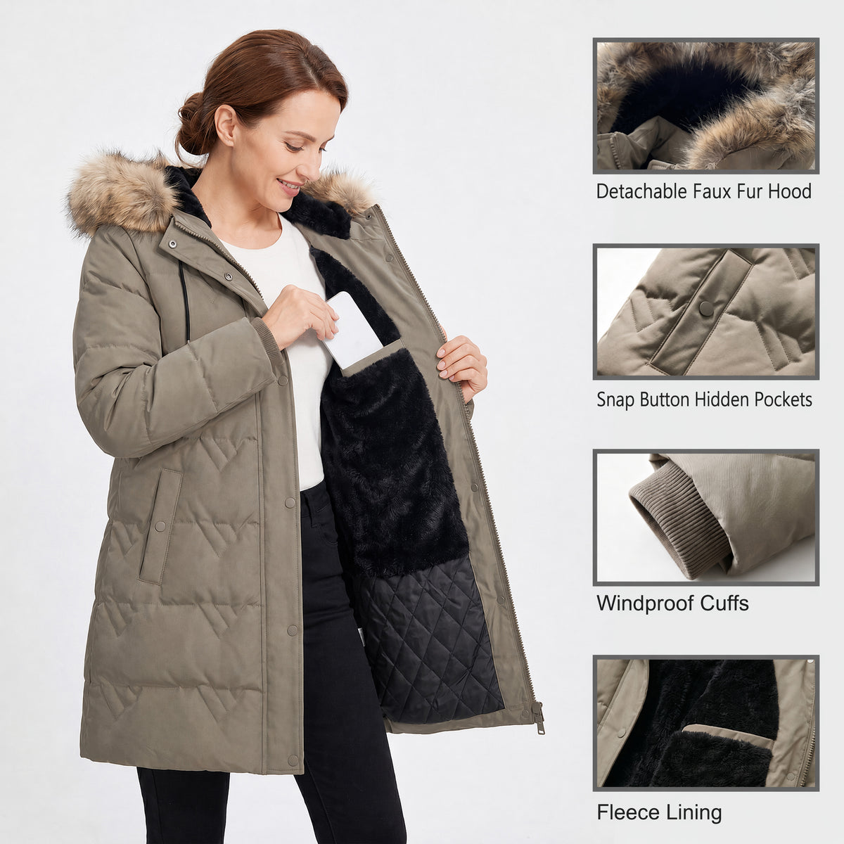 Winter Coats For Women Puffer Down Parka Thicken Jacket Snow Quilted Jacket Warm Detachable Fur Faux Hood