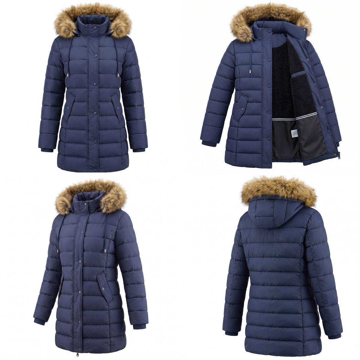Women's Warm Winter Puffer Coat Thicken Fleece Lined Down Jacket Faux Fur Detachable Hood Snow Parka Waterproof
