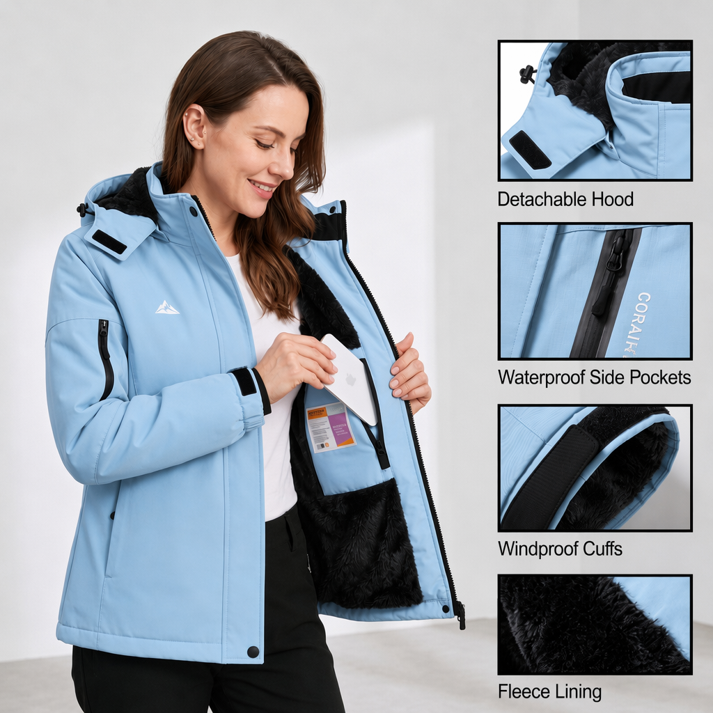 Women's Skiing Jackets Mountain Snowboarding Jacket Winter Waterproof Snow Coat with Fleece Hood