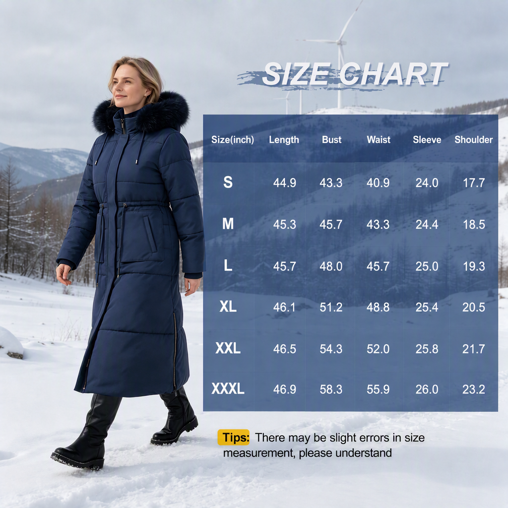HVEOO Womens Maxi Puffer Jacket Long Parka Wind & Water Resistant Insulated Winter Jackets for Women
