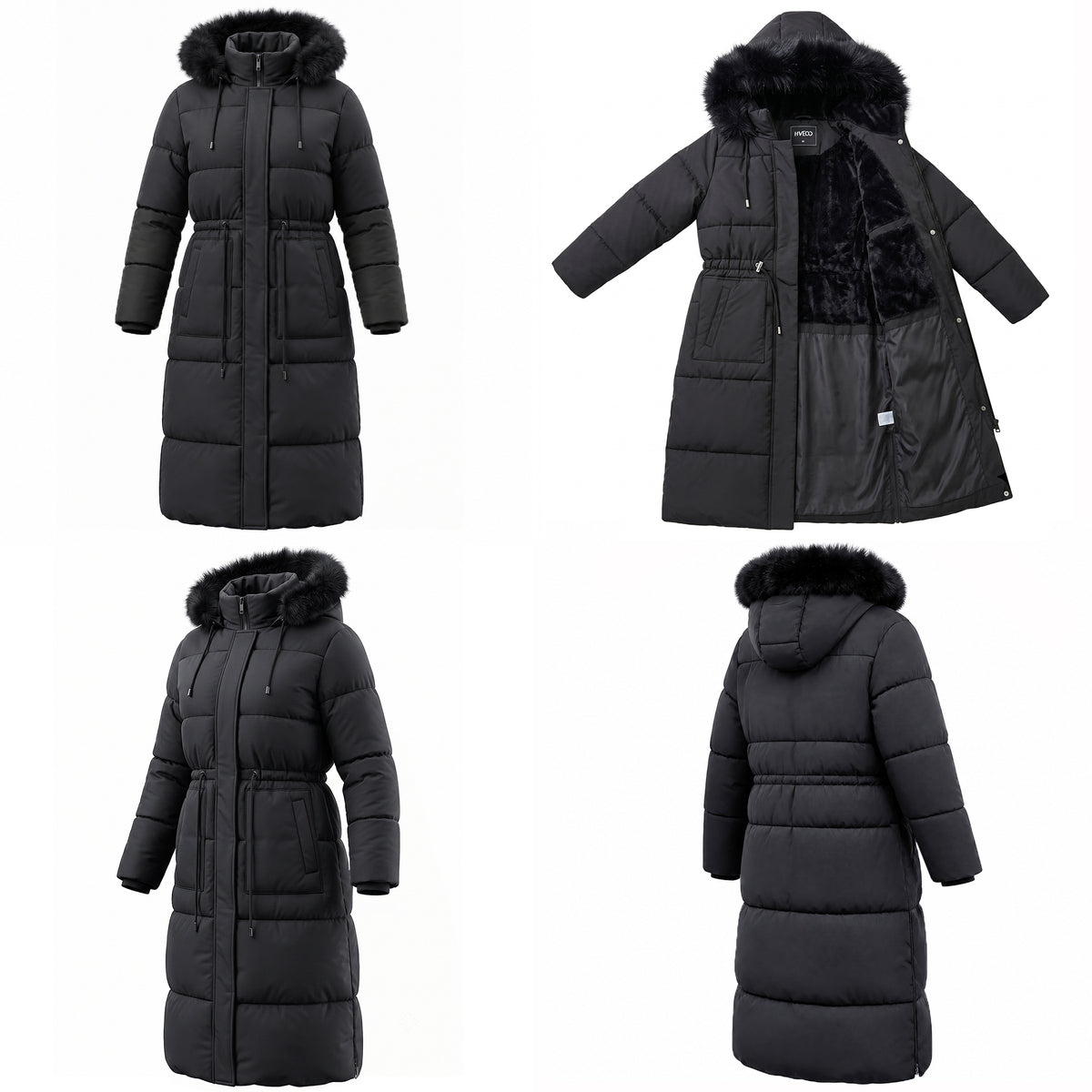 HVEOO Womens Maxi Puffer Jacket Long Parka Wind & Water Resistant Insulated Winter Jackets for Women