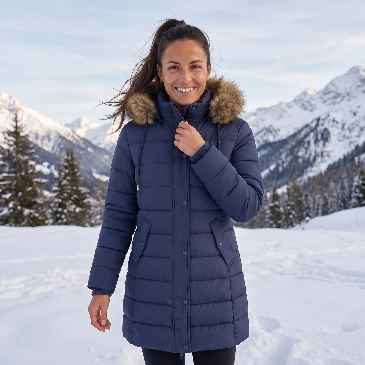Women's Warm Winter Puffer Coat Thicken Fleece Lined Down Jacket Faux Fur Detachable Hood Snow Parka Waterproof