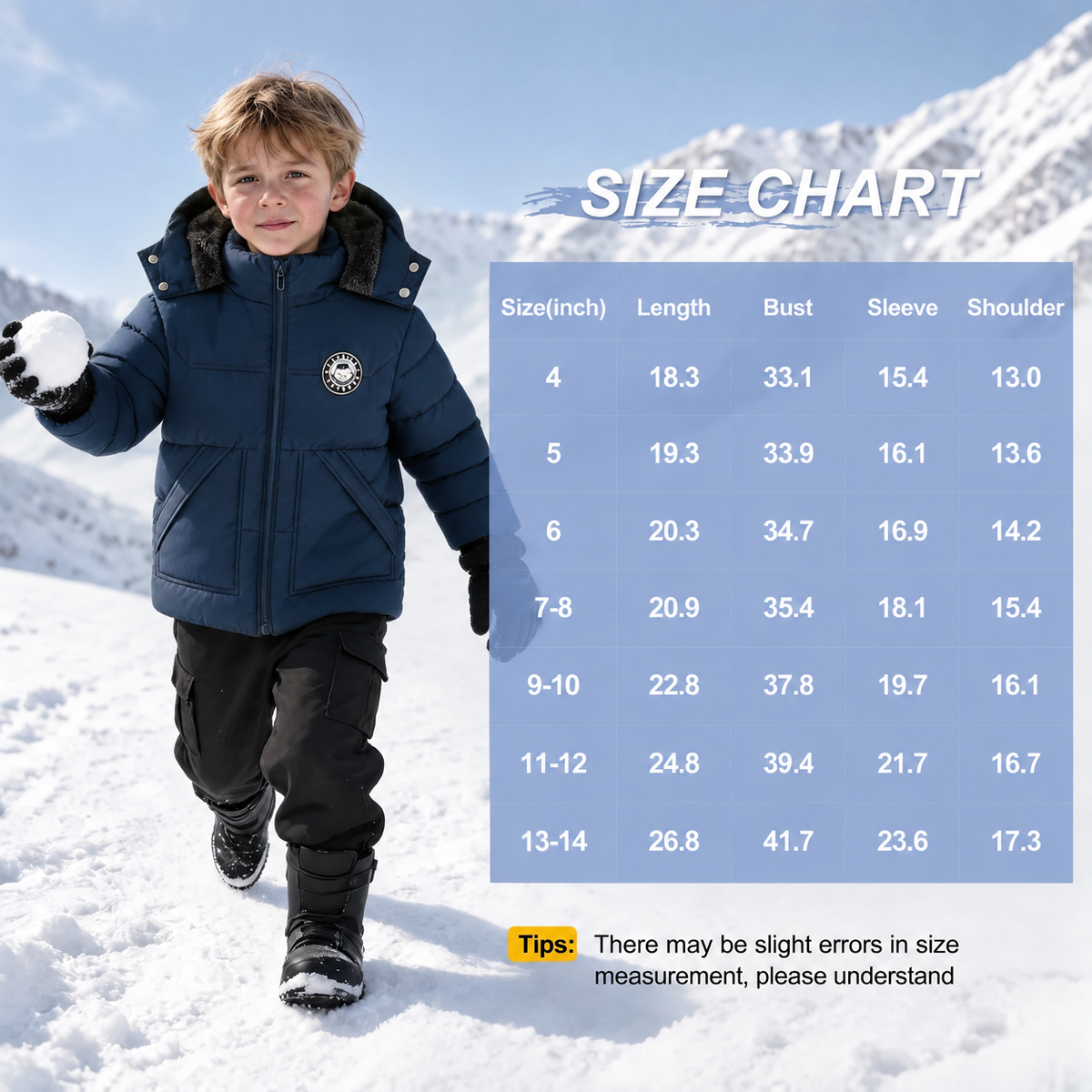 Winter Coat Boys' Thick Puffer Jackets with Removable Hood Warm Quilted Coats