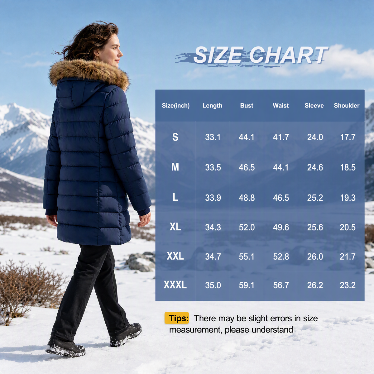 Women's Warm Winter Puffer Coat Thicken Fleece Lined Down Jacket Faux Fur Detachable Hood Snow Parka Waterproof