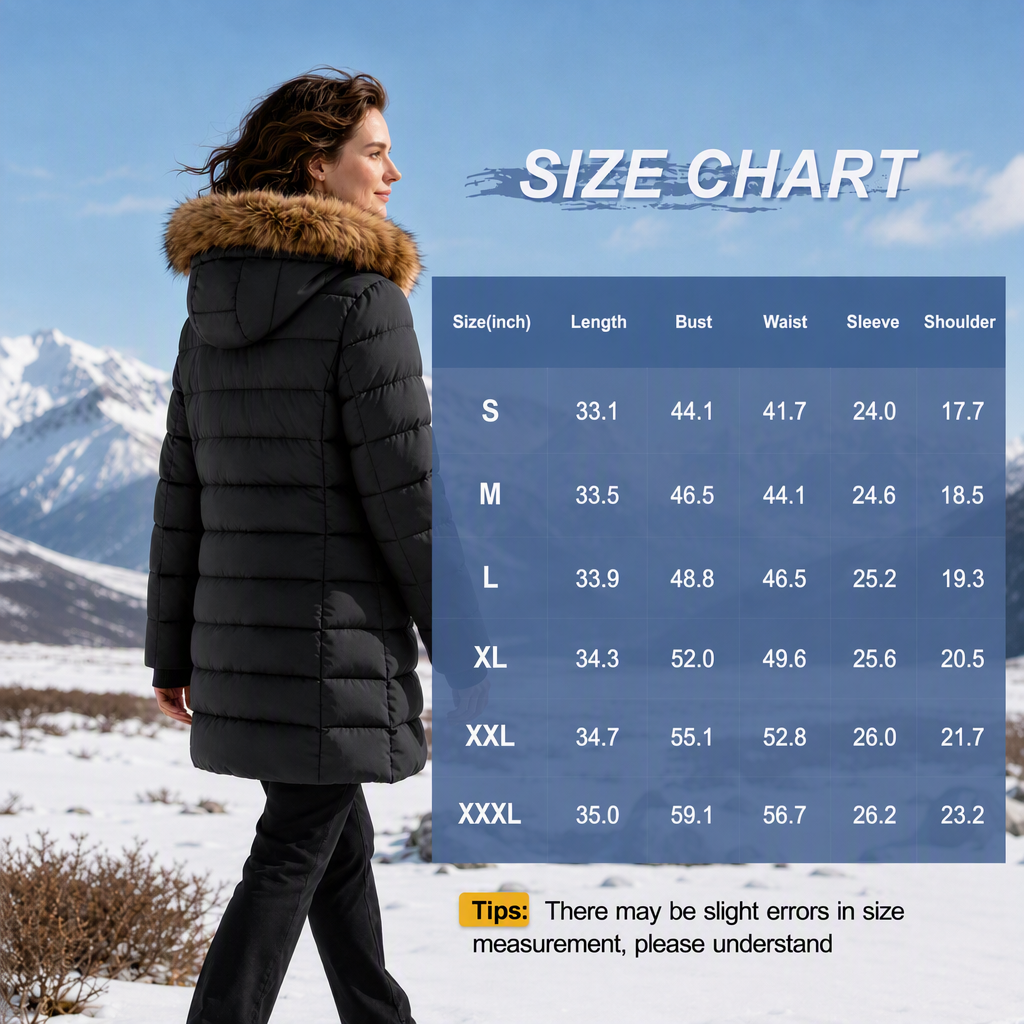 Women's Warm Winter Puffer Coat Thicken Fleece Lined Down Jacket Faux Fur Detachable Hood Snow Parka Waterproof