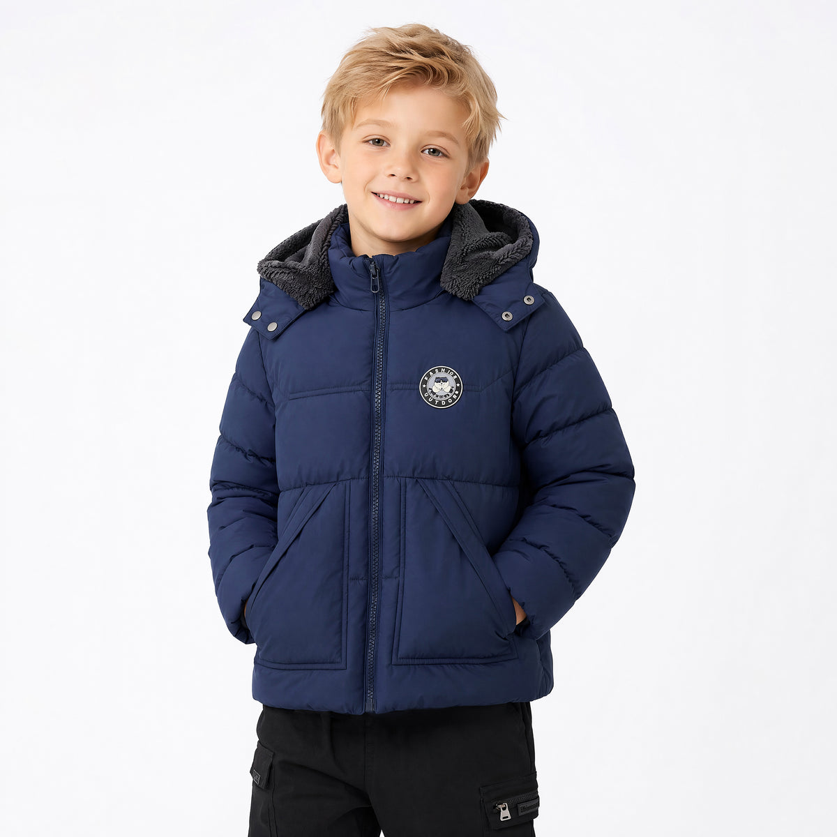 Winter Coat Boys' Thick Puffer Jackets with Removable Hood Warm Quilted Coats