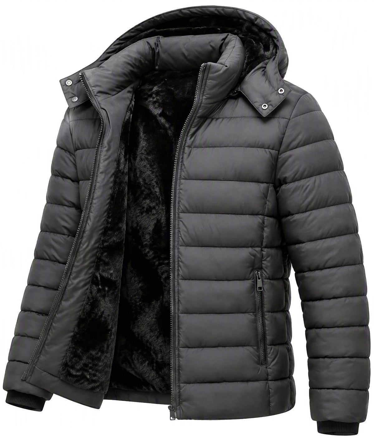 Men's Lightweight Puffer Jackets Detachable Hood Water-Resistant Casual Winter Coat Hooded Insulated for Travel Ski