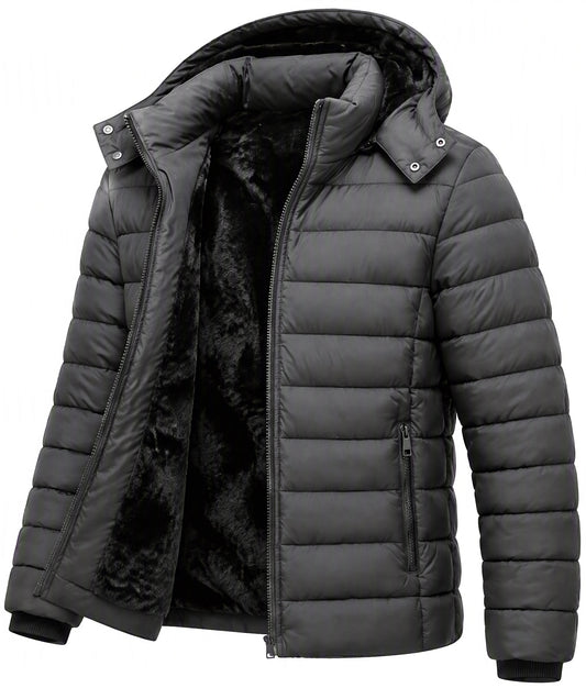 Men's Lightweight Puffer Jackets Detachable Hood Water-Resistant Casual Winter Coat Hooded Insulated for Travel Ski