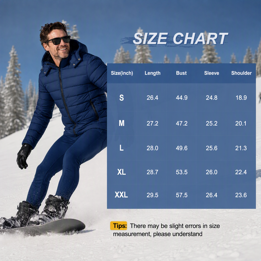 Men's Lightweight Puffer Jackets Detachable Hood Water-Resistant Casual Winter Coat Hooded Insulated for Travel Ski