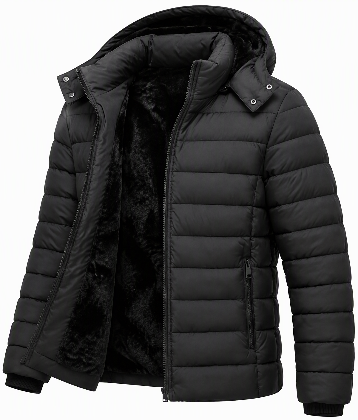 Men's Lightweight Puffer Jackets Detachable Hood Water-Resistant Casual Winter Coat Hooded Insulated for Travel Ski