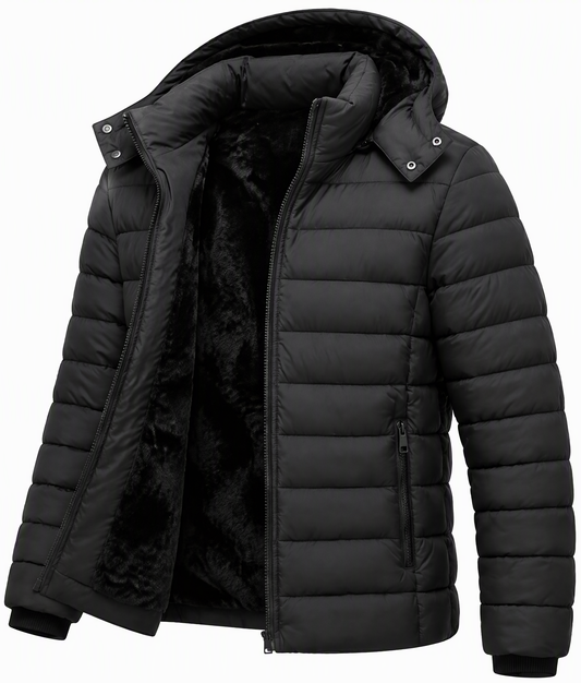 Men's Lightweight Puffer Jackets Detachable Hood Water-Resistant Casual Winter Coat Hooded Insulated for Travel Ski