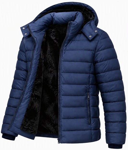 Men's Lightweight Puffer Jackets Detachable Hood Water-Resistant Casual Winter Coat Hooded Insulated for Travel Ski