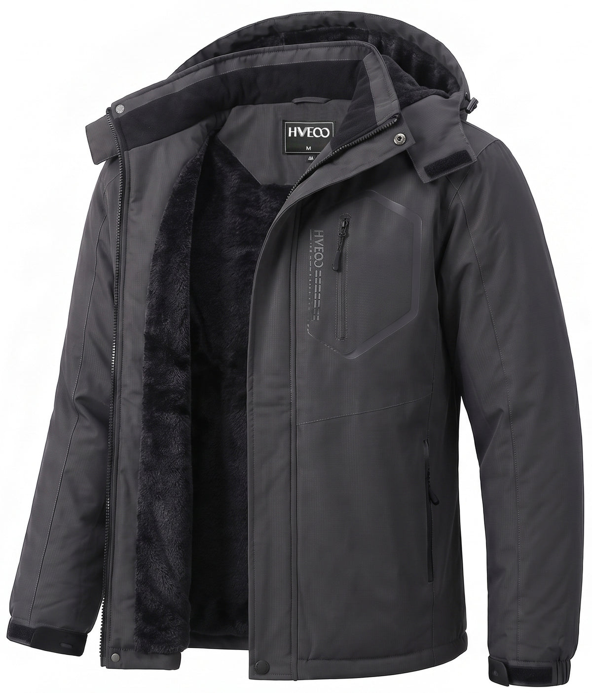 Men's Ski Jacket with Hooded Snowboarding Waterproof Fleece Lining Jacket Winter Coat Multi Pockets