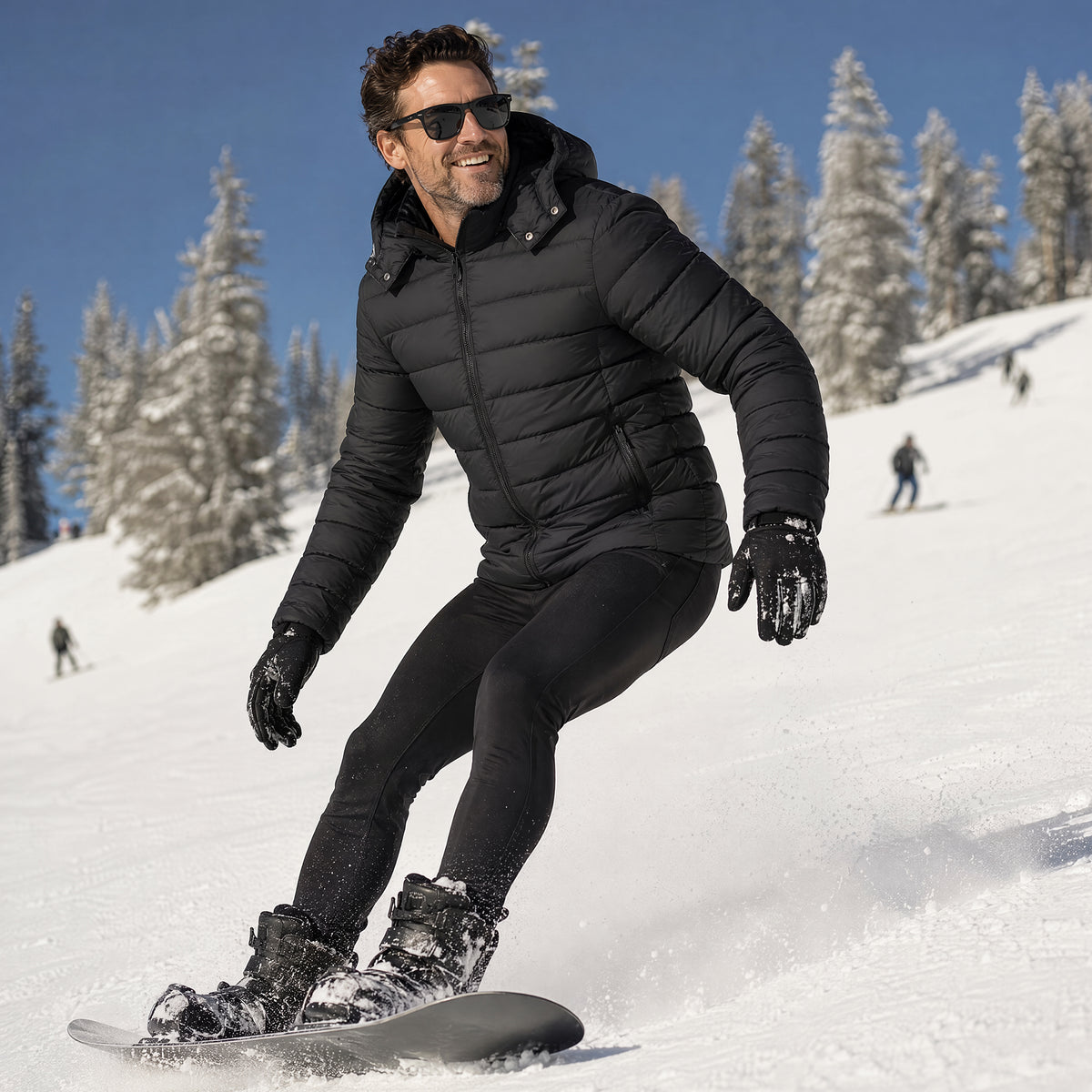 Men's Lightweight Puffer Jackets Detachable Hood Water-Resistant Casual Winter Coat Hooded Insulated for Travel Ski