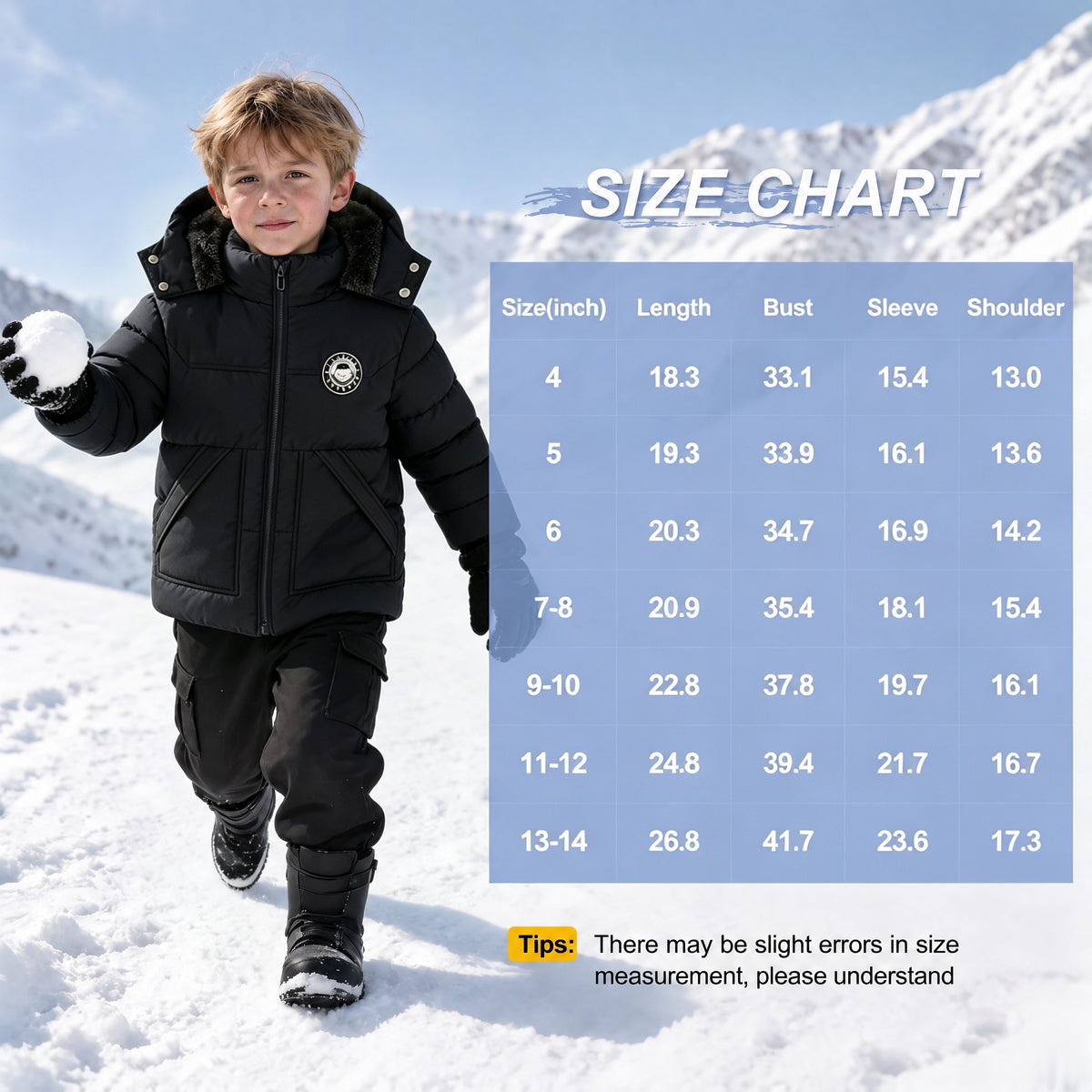 Winter Coat Boys' Thick Puffer Jackets with Removable Hood Warm Quilted Coats