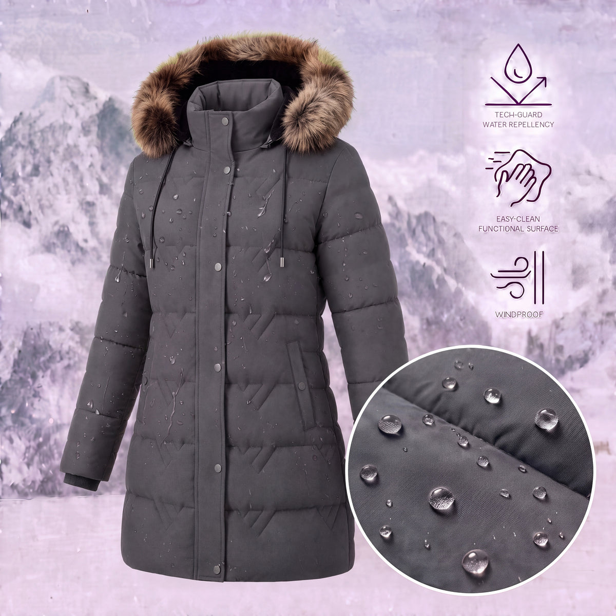 Winter Coats For Women Puffer Down Parka Thicken Jacket Snow Quilted Jacket Warm Detachable Fur Faux Hood