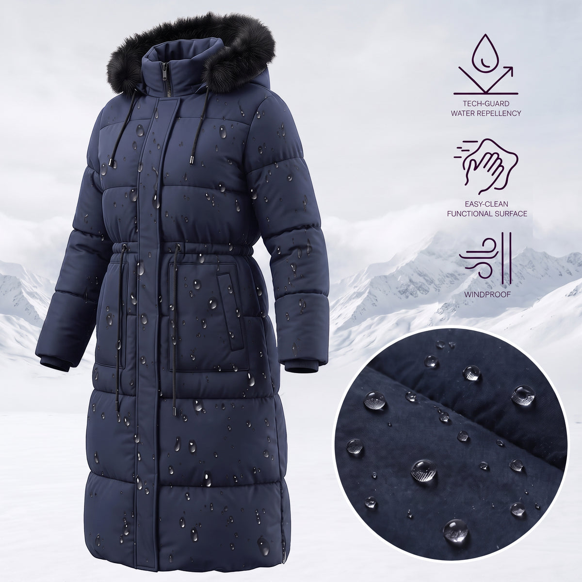 HVEOO Womens Maxi Puffer Jacket Long Parka Wind & Water Resistant Insulated Winter Jackets for Women