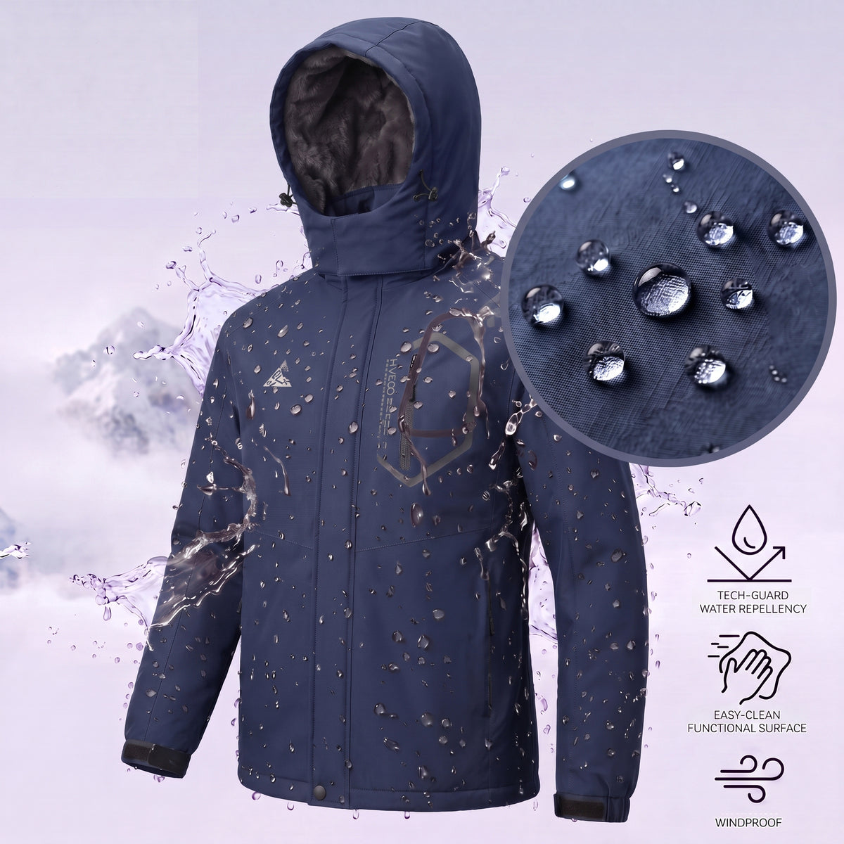 Men's Ski Jacket with Hooded Snowboarding Waterproof Fleece Lining Jacket Winter Coat Multi Pockets