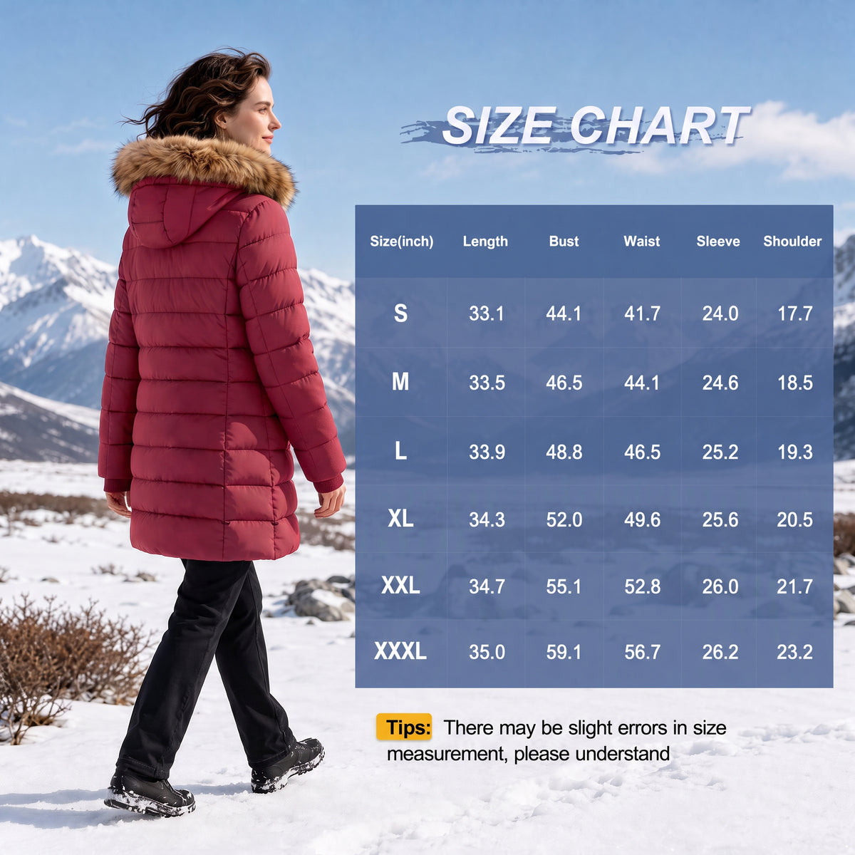 Puffer Coats for Women Winter Jacket Long Waterproof Snow Parka With Removable Faux Fur Trim Hood