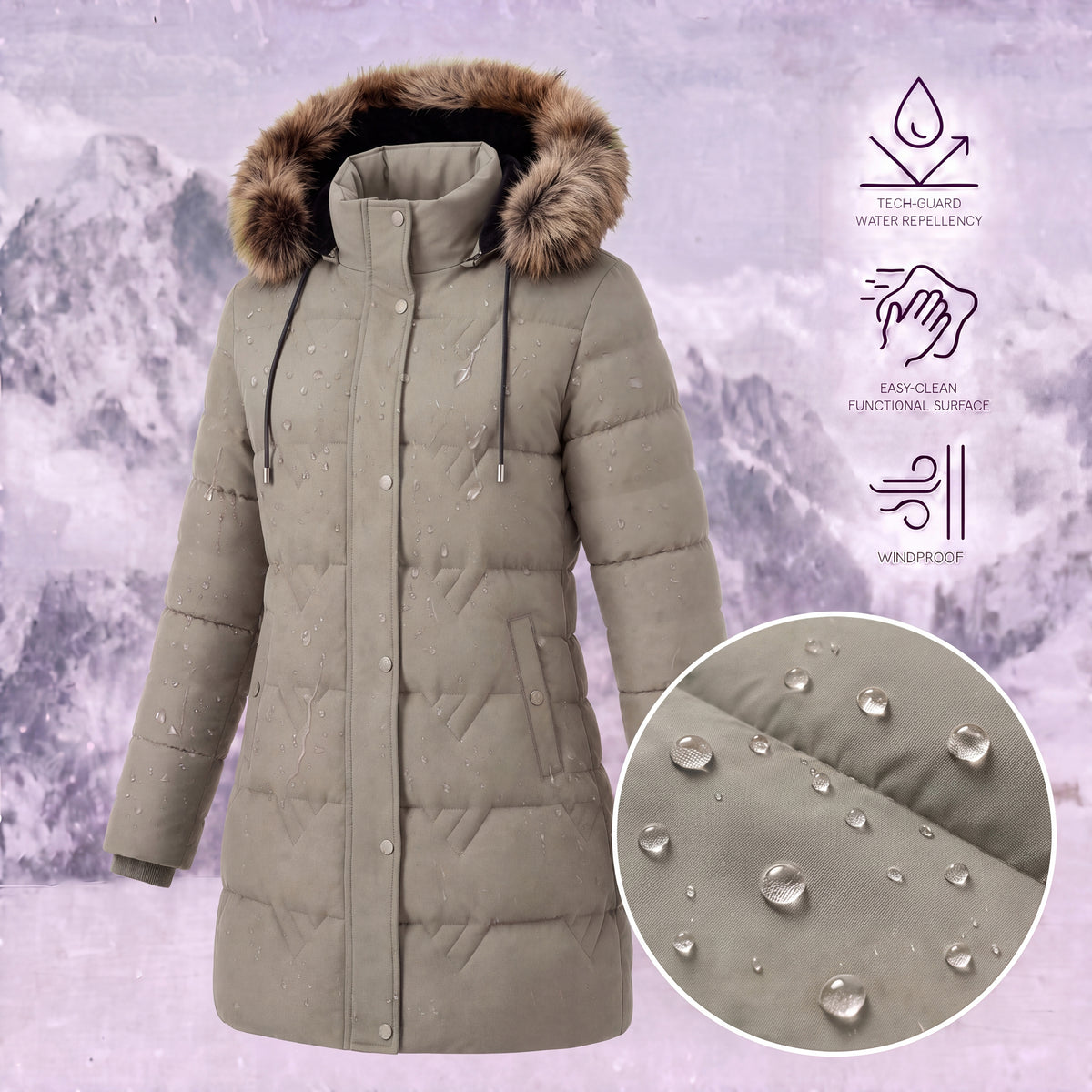 Puffer Coats Women Winter Jacket Long Windprrof Waterproof Snow Parka With Removable Faux Fur Trim Hood
