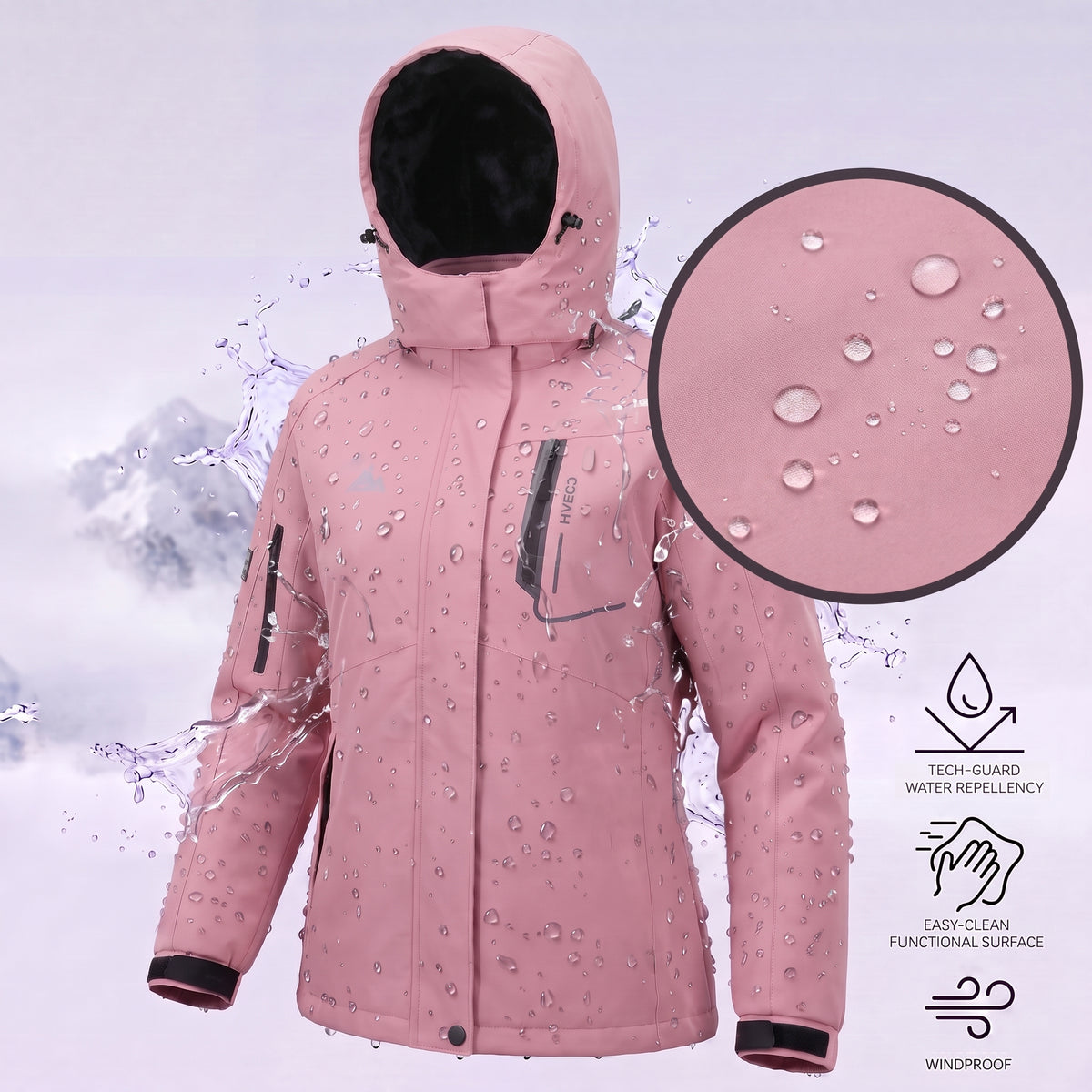Women's Skiing Jackets Mountain Snowboarding Jacket Winter Waterproof Snow Coat with Fleece Hood