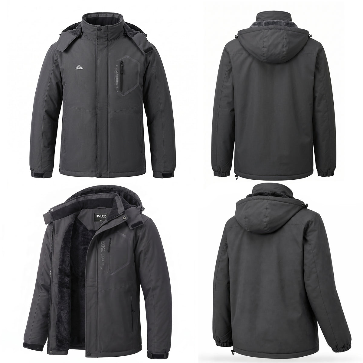 Men's Ski Jacket with Hooded Snowboarding Waterproof Fleece Lining Jacket Winter Coat Multi Pockets