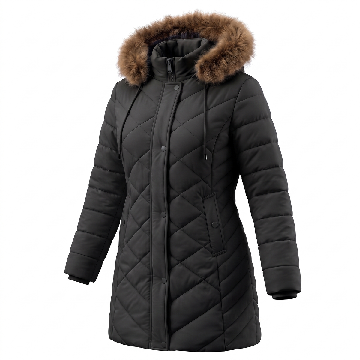 Warm Winter Puffer Coat Women Thicken Fleece Lined Down Jacket Faux Fur Detachable Hood Snow Parka Waterproof