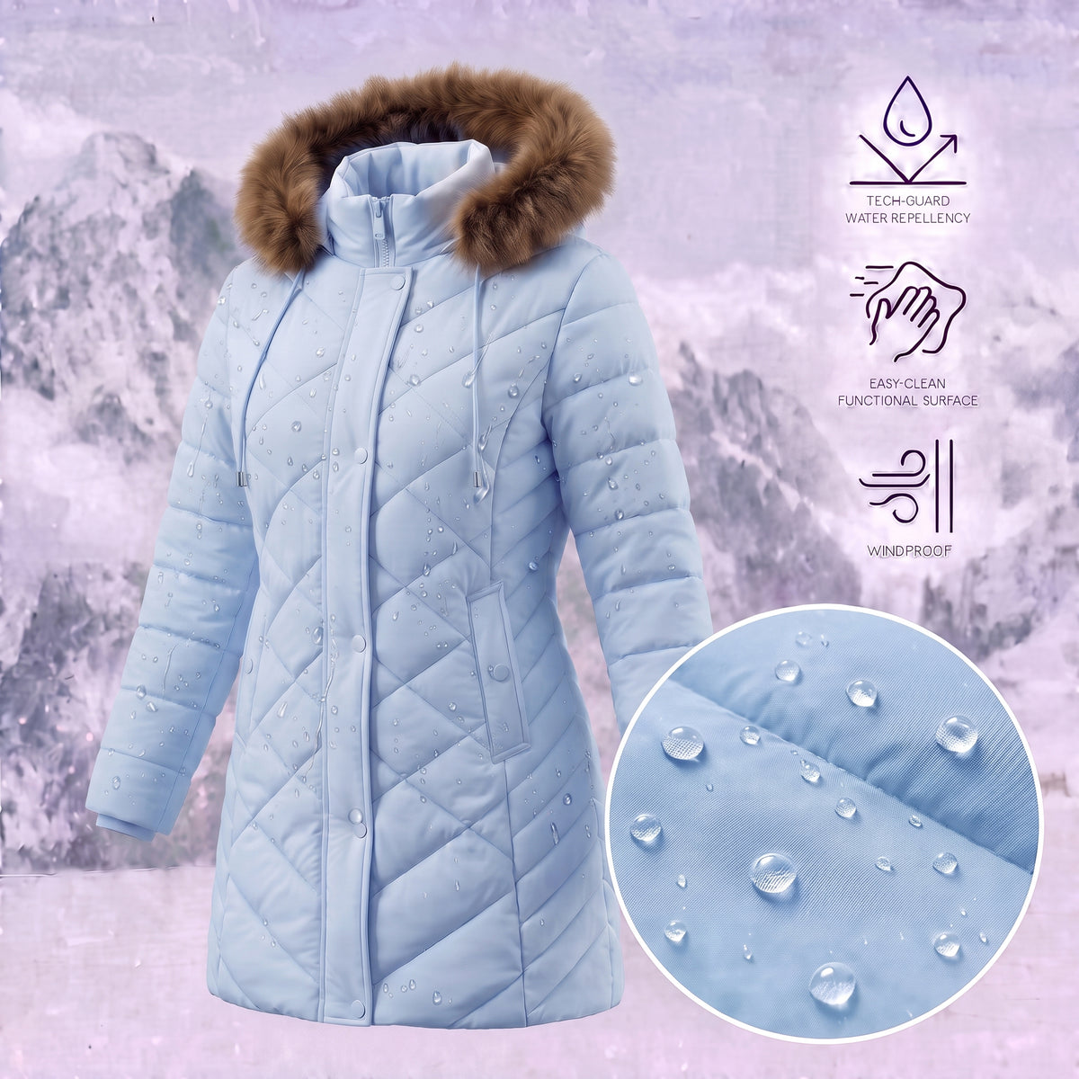 Warm Winter Puffer Coat Women Thicken Fleece Lined Down Jacket Faux Fur Detachable Hood Snow Parka Waterproof