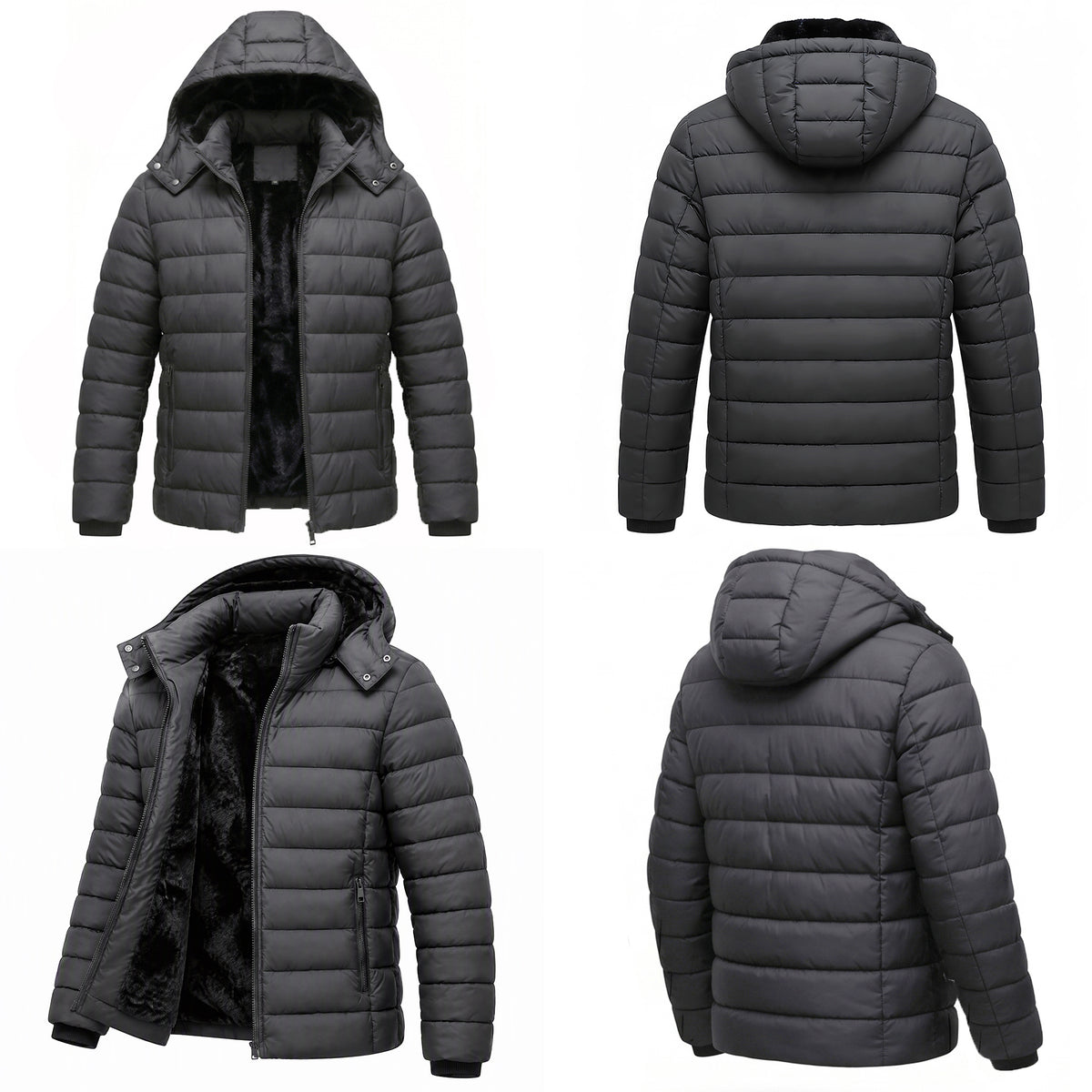Men's Lightweight Puffer Jackets Detachable Hood Water-Resistant Casual Winter Coat Hooded Insulated for Travel Ski