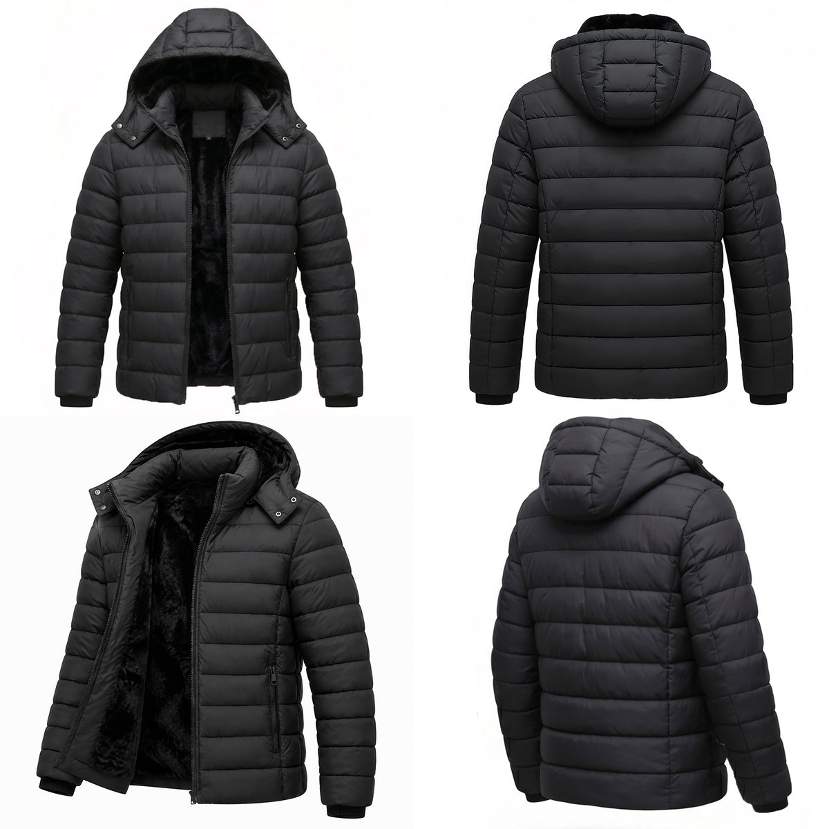 Men's Lightweight Puffer Jackets Detachable Hood Water-Resistant Casual Winter Coat Hooded Insulated for Travel Ski