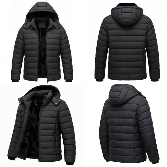 Men's Lightweight Puffer Jackets Detachable Hood Water-Resistant Casual Winter Coat Hooded Insulated for Travel Ski