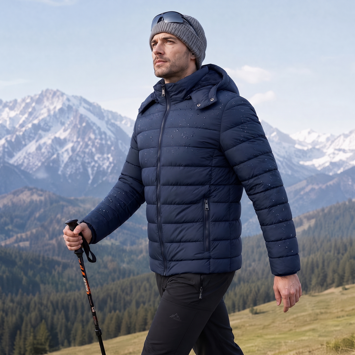 Men's Lightweight Puffer Jackets Detachable Hood Water-Resistant Casual Winter Coat Hooded Insulated for Travel Ski