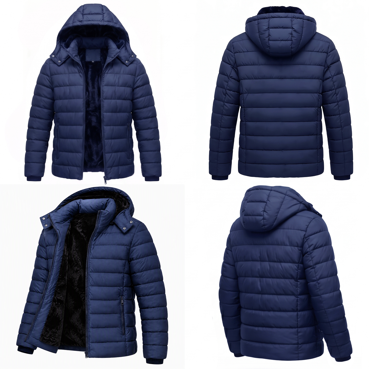 Men's Lightweight Puffer Jackets Detachable Hood Water-Resistant Casual Winter Coat Hooded Insulated for Travel Ski